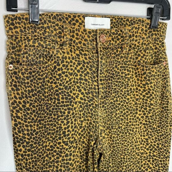CURRENT/ELLIOTT Leopard Print Jeans Womens Size 25 Straight Leg Mob Wife Playful - Picture 3 of 11